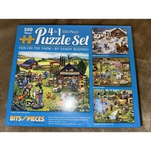 Bits and Pieces 4 In 1 Puzzle Set Fun on the Farm Sandy Rusinko 500 pieces